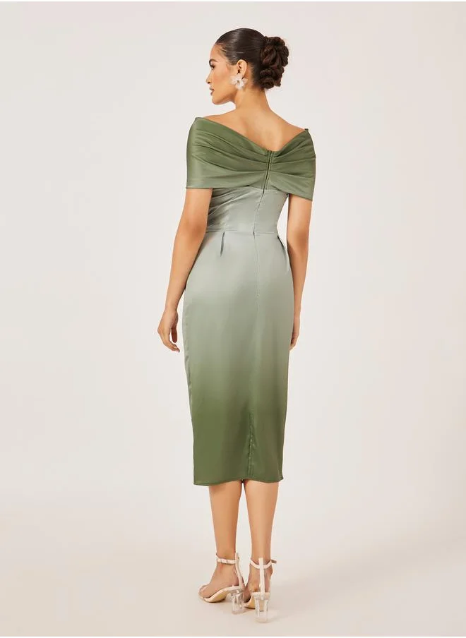 Styli Front Knot Ombre Print Short Sleeves Sheath Midi Dress