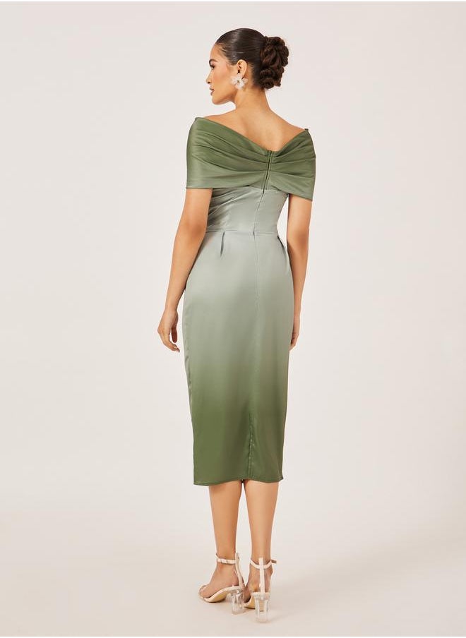 Styli - Front Knot Ombre Print Short Sleeves Sheath Midi Dress - Image 1