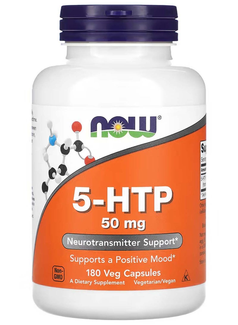 now 5-HTP, Supports Positive Mood, 50 mg, 180 Veggie Capsules - Image 1