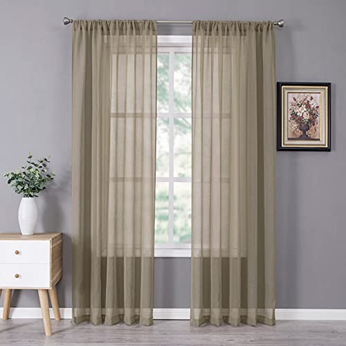 Tollpiz Sheer Curtains Linen Textured Bedroom Curtain Sheers Light Filtering Rod Pocket Voile Curtains for Living Room 54 x 84 inches Long Taos Taupe Set of 2 Panels