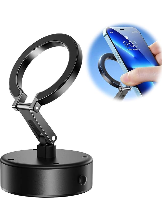 Green Tiger Universal 360° Magnetic Suction Phone Holder Car, Vacuum Magnetic Suction Cup Phone Mount, Alloy Folding Magnetic Cellphone Holder for Car, Rotating Magnetic Phone Holder, For All Smartphone (Black)