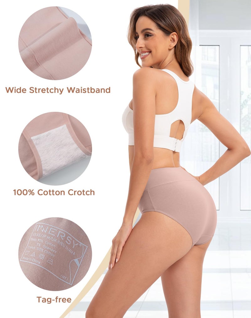 INNERSY Women's Underwear Cotton Soft Underwear High Waisted Breathable Briefs 5 Pack, Mist Sand, Large - Image 3