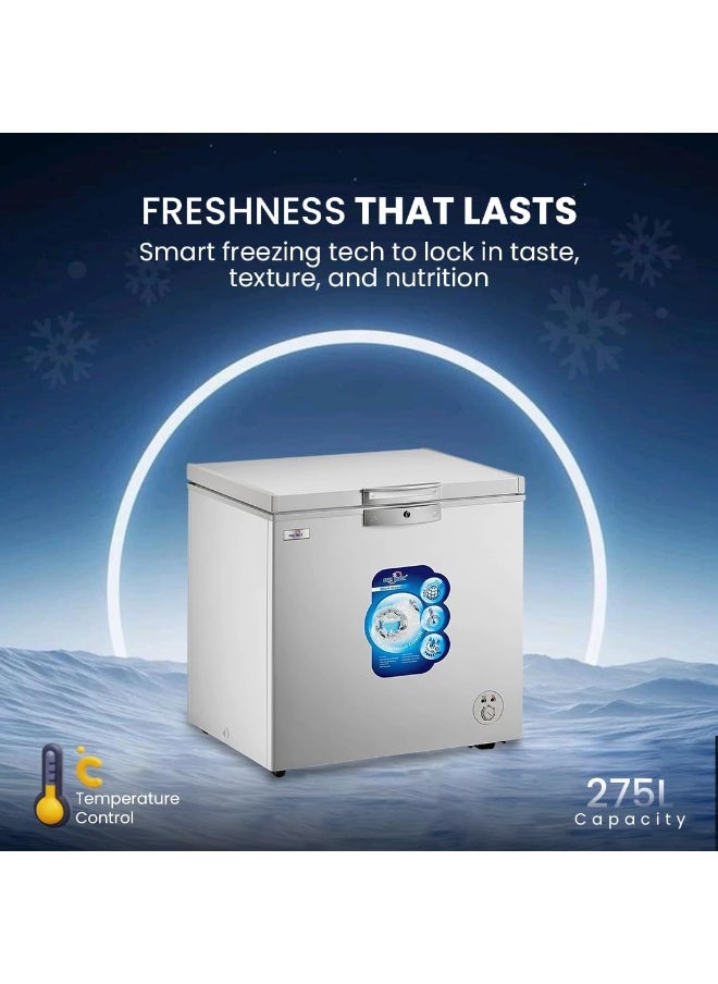 STAR TRACK STAR TRACK Chest Freezer 275L ST-CFW-275L | Deep Freezer with Hinged Top Door & Inner Sliding Glass | -18°C Freezing | Manual Defrost | R600a | External Condenser | 1 Basket | White | LED Light  - Image 2