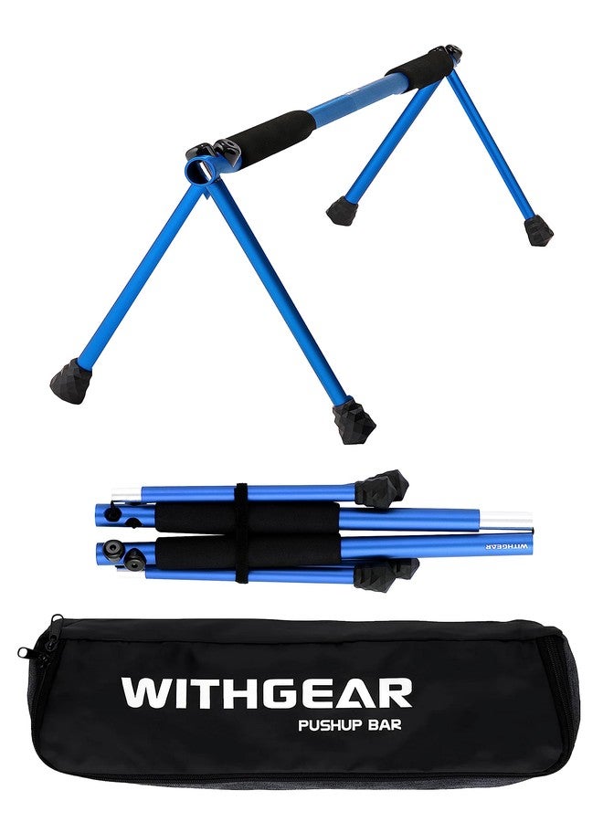 WITHGEAR Folding Push Up Bar Swan Blue | Portable & Lightweight Sturdy Duralumin Metal Pushup Bar Stand w/Carry Bag | Home Workout Equipment Push Up Bars for Men and Women | Push Up Handles for Floor - Image 1