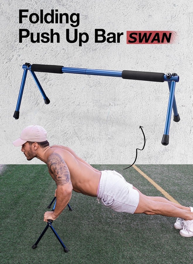 WITHGEAR Folding Push Up Bar Swan Blue | Portable & Lightweight Sturdy Duralumin Metal Pushup Bar Stand w/Carry Bag | Home Workout Equipment Push Up Bars for Men and Women | Push Up Handles for Floor - Image 2