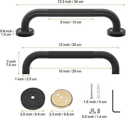 ZUEXT 12 Inch Anti Slip Bronze Shower Grab Bar Oil Rubbed Black,ZUEXT Antique Brass Bathroom Grab Bar, Knurled Bathroom Balance Bar,Safety Hand Rail Support Handicap Elderly Injury Senior Assist Bath Handle - Image 2
