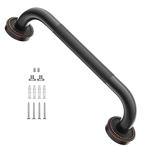 ZUEXT 12 Inch Anti Slip Bronze Shower Grab Bar Oil Rubbed Black,ZUEXT Antique Brass Bathroom Grab Bar, Knurled Bathroom Balance Bar,Safety Hand Rail Support Handicap Elderly Injury Senior Assist Bath Handle - Image 1