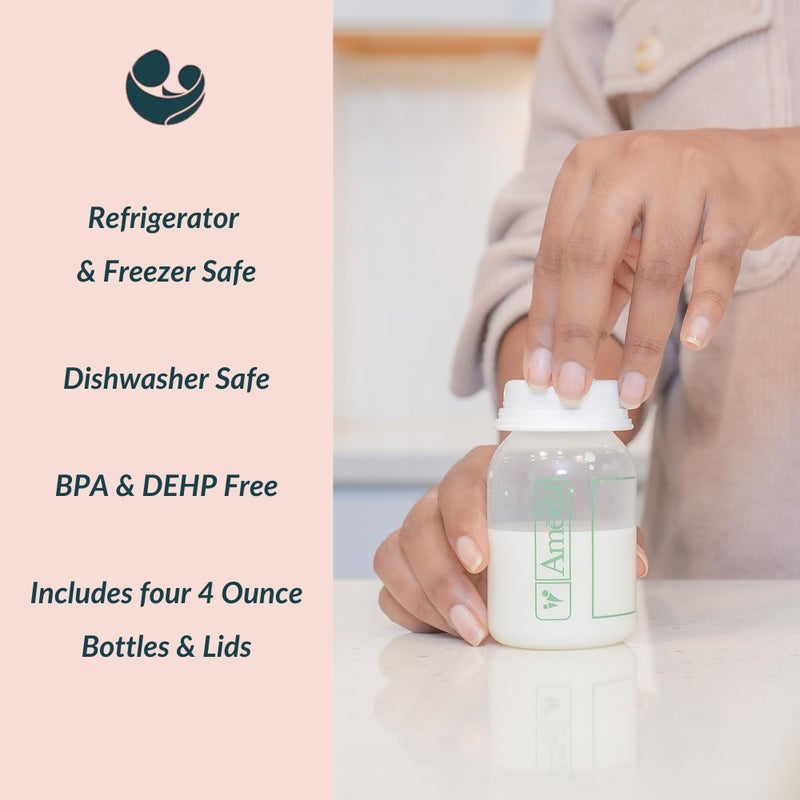 Ameda Breastmilk Storage Bottles with Lock-Tight Cap | 4.4 Ounce Breast Milk Storage Containers for Fridge (4 Count) | Breastmilk Storage Bag Alternative | Breastfeeding Supplies - Image 2