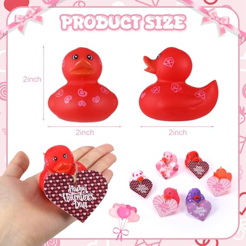 Jerify 12 Pcs 2 Inch Valentines Ducks for Kids Classroom Exchange Gifts Valentines Day Rubber Ducks with Gifts Cards Mini Heart Rubber Duckies Valentines Party Favors Toys 6 Styles Popularity - Image 5