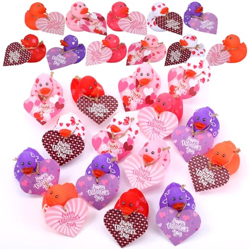 Jerify 12 Pcs 2 Inch Valentines Ducks for Kids Classroom Exchange Gifts Valentines Day Rubber Ducks with Gifts Cards Mini Heart Rubber Duckies Valentines Party Favors Toys 6 Styles Popularity - Image 1