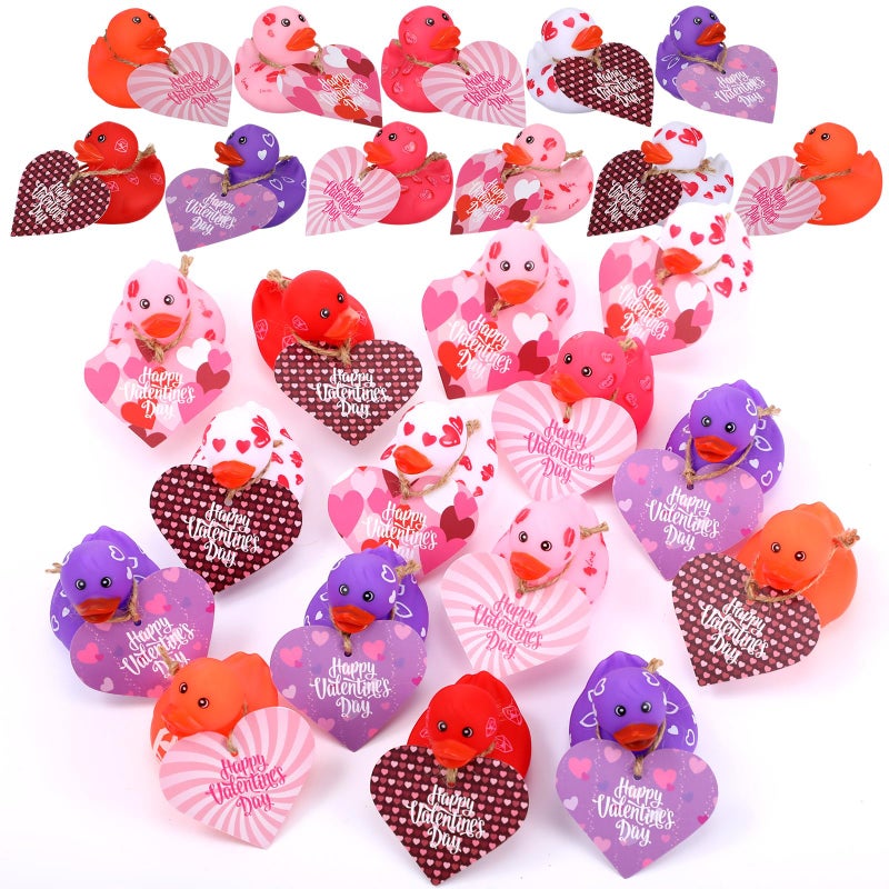 Jerify 12 Pcs 2 Inch Valentines Ducks for Kids Classroom Exchange Gifts Valentines Day Rubber Ducks with Gifts Cards Mini Heart Rubber Duckies Valentines Party Favors Toys 6 Styles Popularity - Image 3