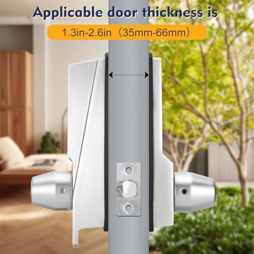 Souyou New Upgrade Mechanical Door Lock with Handle,Mechanical Push Button Lever Lock,Stainless Steel Mechanical Keyless Entry Door Lock with Key,Upgrade Adjustable Deadlatch 2-3/8'' and 2-3/4'' - Image 2