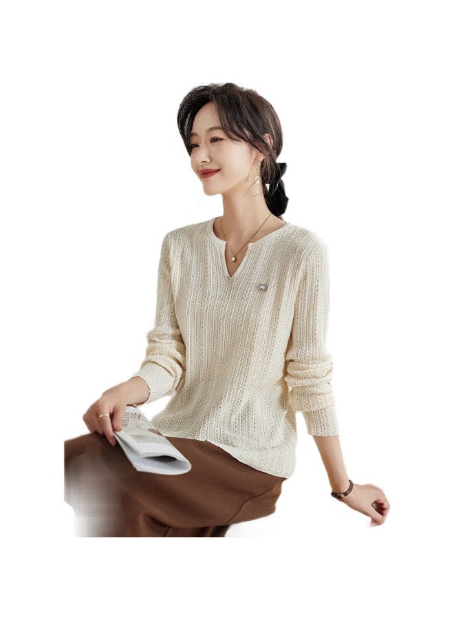 Pincai Knitted Sweater For Women, Spring And Autumn Thin Style, Niche V-Neck, Side Slit Knitted Top, Inner Wear, Loose Base Layer, P143Z3008 - Image 2