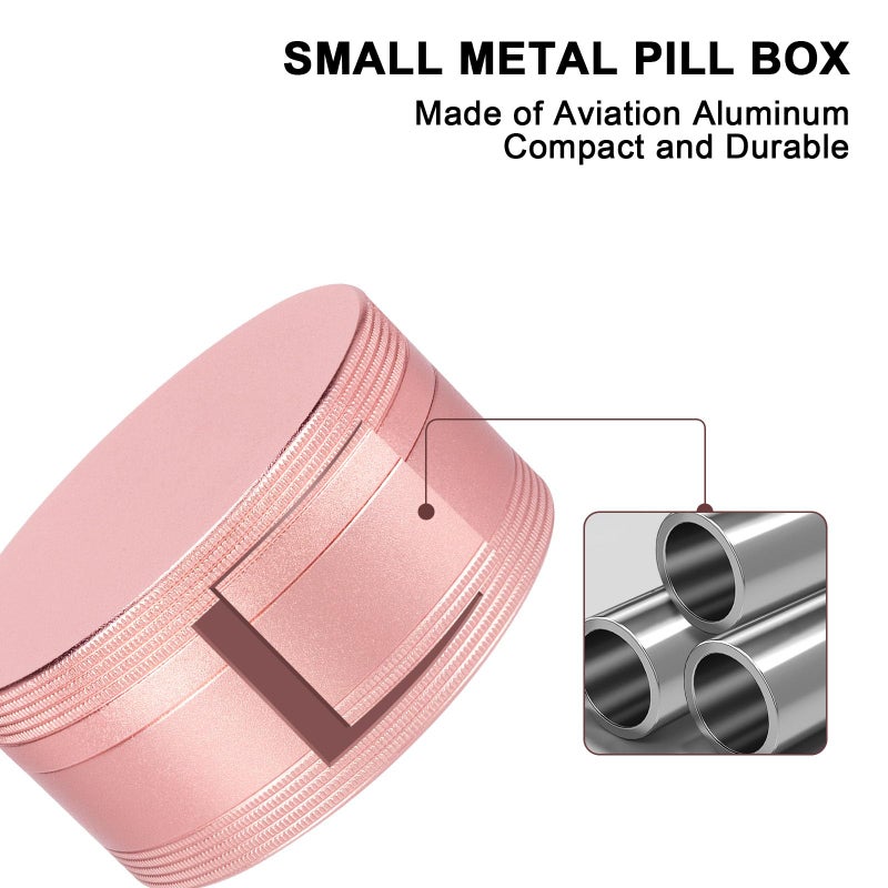 SOBAHIDO Portable Pill Box Pill Case Daily - Waterproof Single Metal Pill Container for Pocket Purse, Aluminium Alloy Round Daily Medicine Organizer to Hold Vitamins, Fish Oil, Medicine Medium Size - Image 5