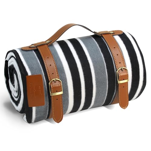 PortableAnd Extra Large Picnic & Outdoor Blanket 3 Layers for Water-Resistant Handy Mat Tote Spring Summer Black and White Striped Great for The Beach,Camping on Grass Waterproof Sandproof - Image 1