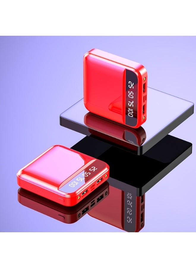 New Mini Ultra-thin Mobile Phone Digital Display Power Bank 20000 mAh Creative Fast Charging Portable Computer Power Bank (Red) 