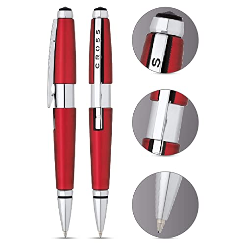 Cross Edge Red Rollerball Pen with Chrome Trim - Refillable, Medium Point, Black Ink,Premium Box - Image 2