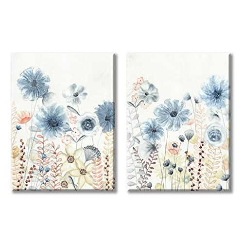 UTOP-art Abstract Flower Painting Wall Art: Modern Blue Floral Transparent Watercolor Artwork Print on canvas for Bathroom Decor - Image 1
