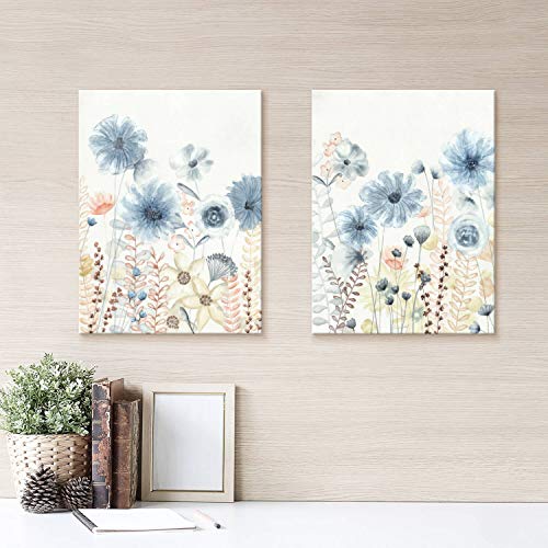 UTOP-art Abstract Flower Painting Wall Art: Modern Blue Floral Transparent Watercolor Artwork Print on canvas for Bathroom Decor - Image 2