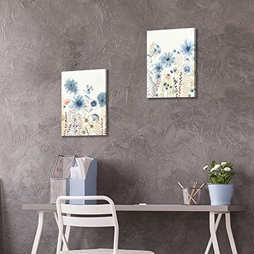 UTOP-art Abstract Flower Painting Wall Art: Modern Blue Floral Transparent Watercolor Artwork Print on canvas for Bathroom Decor - Image 4