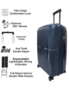 Track Luggage Set of 3 Hard Shell PP Expandable Lightweight Travel Suitcase Trolley With 4 Double Wheels & TSA Lock  - Image 2