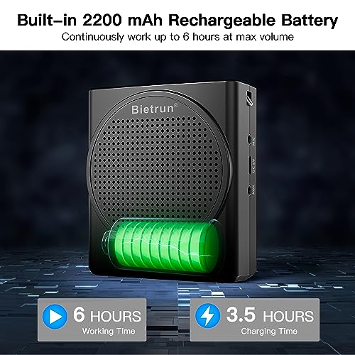 Bietrun Bluetooth Voice Amplifier for Teachers, Portable Rechargeable Mini Voice Amplifier with Wired Microphone Headset, PA System Megaphone Speaker for Teachers, Singing, Training, Presentation, Tour Guide - Image 3