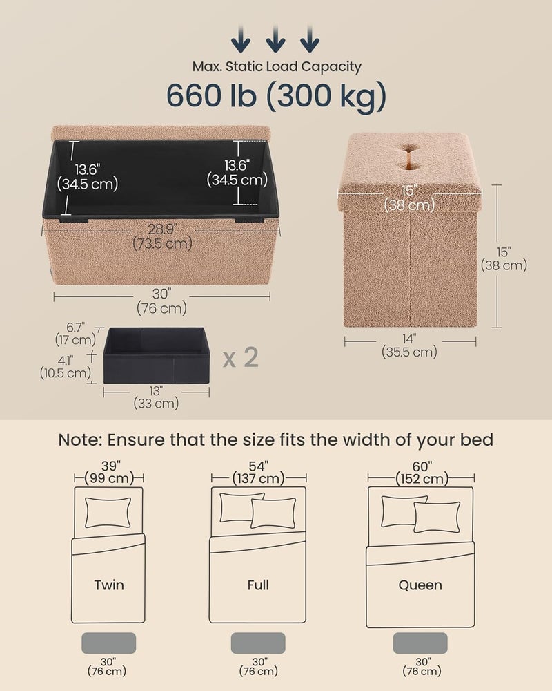 SONGMICS HOME Storage Ottoman Bench, Storage Chest, End of Bed Bench, Load up to 660 lb, for Living Room, Bedroom, Entryway, Camel Brown - Image 2