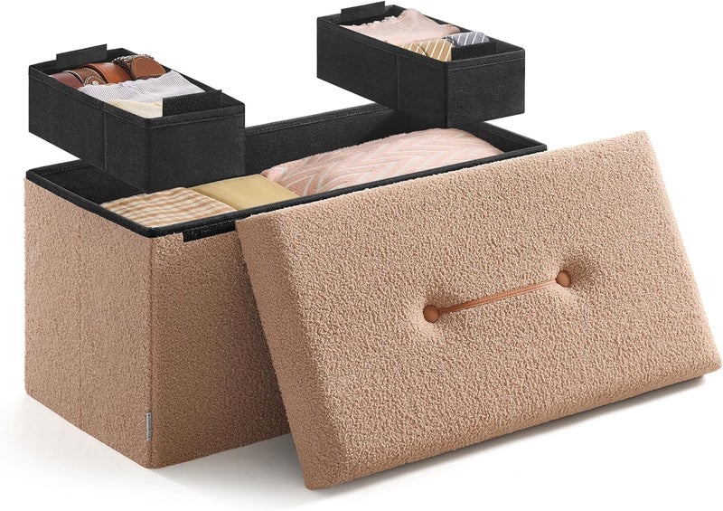 SONGMICS HOME Storage Ottoman Bench, Storage Chest, End of Bed Bench, Load up to 660 lb, for Living Room, Bedroom, Entryway, Camel Brown - Image 1