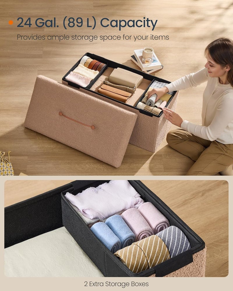 SONGMICS HOME Storage Ottoman Bench, Storage Chest, End of Bed Bench, Load up to 660 lb, for Living Room, Bedroom, Entryway, Camel Brown - Image 5