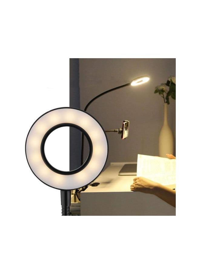 Generic Portable Selfie Ring Light, 360° Long Arm Table Desktop Clip LED Fill-in Light with Cellphone Holder for Live Stream Makeup  - Image 1