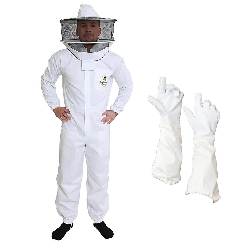 Professional Bee Suit for Men and Women, Beekeeping Suit with Bee gloves, 100% Cotton Beekeeping Suits Outfit for Hobbyists, Backyard & Commercial keepers - Small