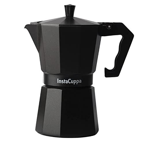 InstaCuppa 2-in-1 Moka Pot Espresso Maker | Stovetop & Induction Compatible | 300ml Premium Aluminium | Italian Style Percolator Coffee Brewer | Brews 4–6 Cups | Espresso, Americano & More, Black - Image 1
