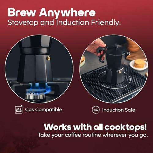 InstaCuppa 2-in-1 Moka Pot Espresso Maker | Stovetop & Induction Compatible | 300ml Premium Aluminium | Italian Style Percolator Coffee Brewer | Brews 4–6 Cups | Espresso, Americano & More, Black - Image 2