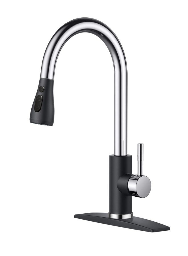 FORIOUS Kitchen Faucet with Pull Down Sprayer Black Chrome, High Arc Single Handle Kitchen Sink Faucet with Deck Plate, Commercial Modern rv Stainless Steel Kitchen Faucets, Grifos De Cocina - Image 1