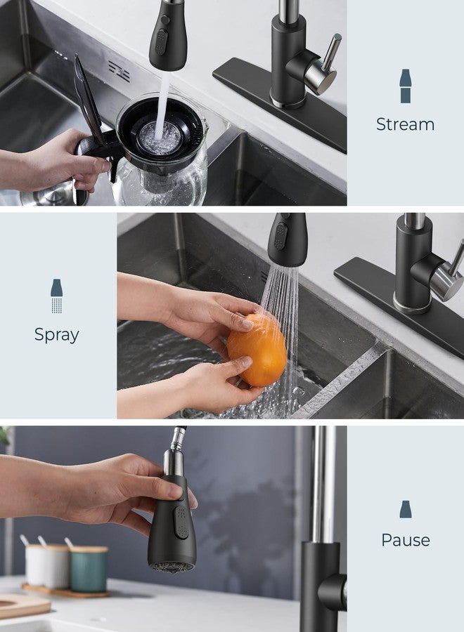 FORIOUS Kitchen Faucet with Pull Down Sprayer Black Chrome, High Arc Single Handle Kitchen Sink Faucet with Deck Plate, Commercial Modern rv Stainless Steel Kitchen Faucets, Grifos De Cocina - Image 3