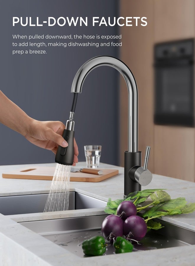 FORIOUS Kitchen Faucet with Pull Down Sprayer Black Chrome, High Arc Single Handle Kitchen Sink Faucet with Deck Plate, Commercial Modern rv Stainless Steel Kitchen Faucets, Grifos De Cocina - Image 2
