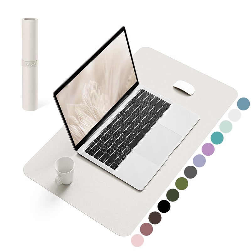 YSAGi Non-Slip Leather Desk Pad, Waterproof Laptop Computer Desk Keyboard Mat, Table Protector Blotter Mat, Large Mouse Pad for Office/Work/Home/Decor(Apricot Gray, 23.6" x 13.7") - Image 1