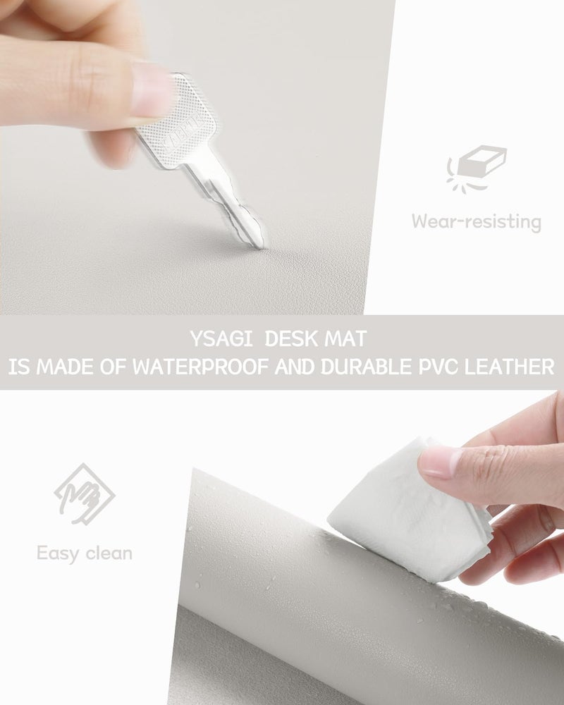 YSAGi Non-Slip Leather Desk Pad, Waterproof Laptop Computer Desk Keyboard Mat, Table Protector Blotter Mat, Large Mouse Pad for Office/Work/Home/Decor(Apricot Gray, 23.6" x 13.7") - Image 5