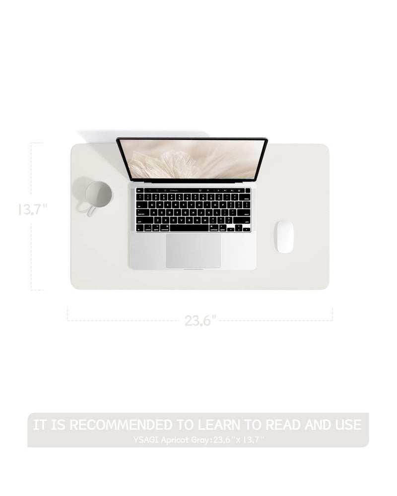 YSAGi Non-Slip Leather Desk Pad, Waterproof Laptop Computer Desk Keyboard Mat, Table Protector Blotter Mat, Large Mouse Pad for Office/Work/Home/Decor(Apricot Gray, 23.6" x 13.7") - Image 2