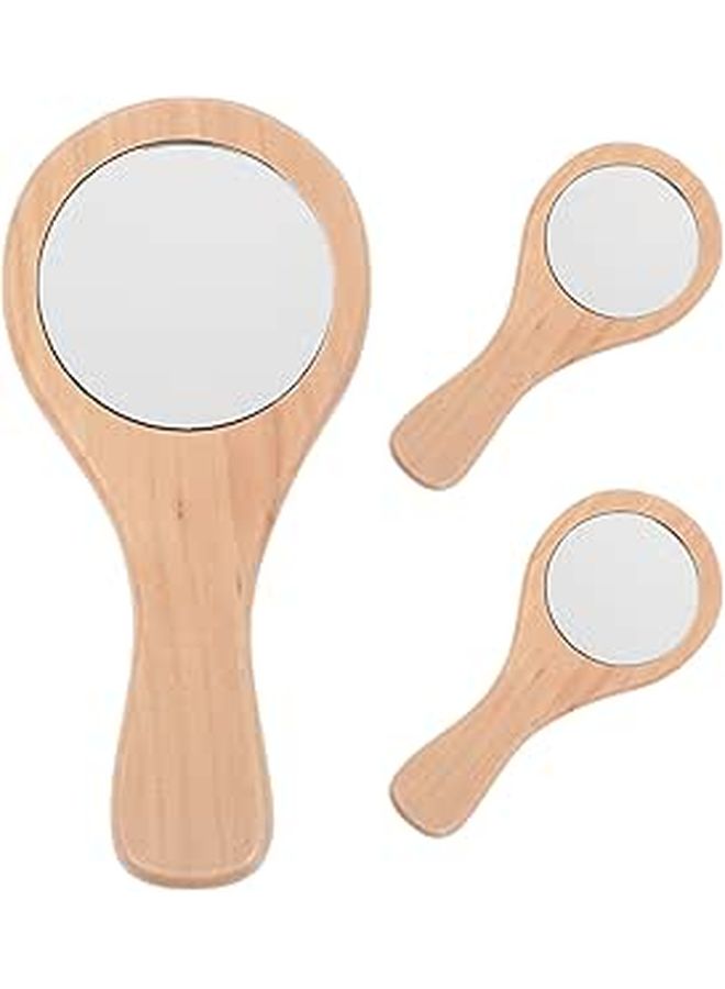 Handheld Mini Makeup Mirror 3PCS Solid Wood Frame Compact Pocket Portable Vanity Travel Daily Mirror - Image 1
