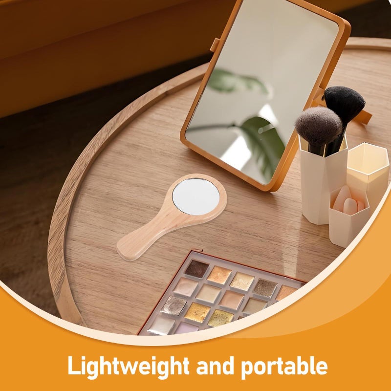 Handheld Mini Makeup Mirror 3PCS Solid Wood Frame Compact Pocket Portable Vanity Travel Daily Mirror - Image 4
