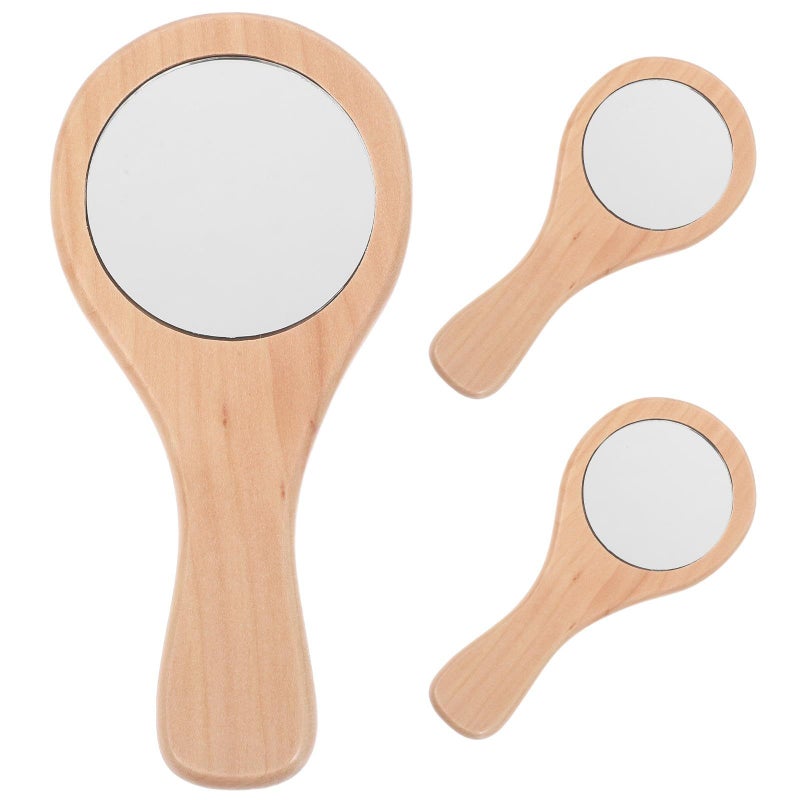 Handheld Mini Makeup Mirror 3PCS Solid Wood Frame Compact Pocket Portable Vanity Travel Daily Mirror - Image 2
