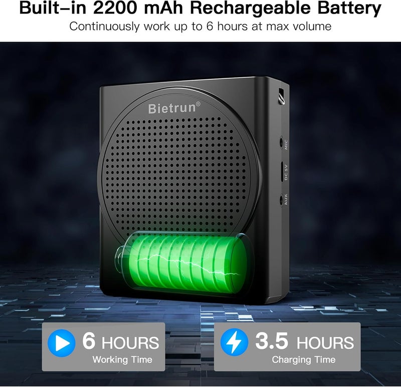 Bietrun Voice Amplifier with Wired Microphone Headset, 20W Rechargeable Mini Portable Voice Amplifier for Teachers, 6H Working Time, with Bluetooth for Teaching, Coach, Instructor - Image 3