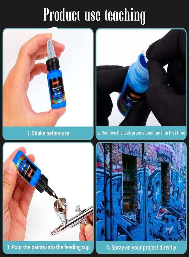 طقم بخاخ هواء أوفاغا 32PSI مع ضاغط، قابل لإعادة الشحن، متعدد الوظائف، ثنائي الحركة، محمول مع مجموعة طلاء بخاخ هواء بـ 11 لونًا للرسم، المكياج، تزيين الكيك، تلوين النماذج، فن الأظافر - Image 4