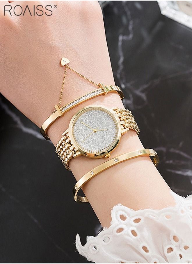roaiss Women's Alloy Strap Bracelet Watch Analog Display Round Dial Quartz Watch with Bracelets and Rhinestones Decoration Elegant 3 Pieces Watch Set as Gift for Women  - Image 1