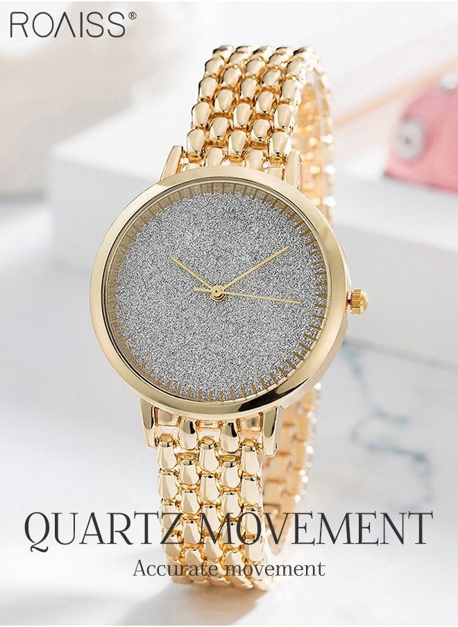 roaiss Women's Alloy Strap Bracelet Watch Analog Display Round Dial Quartz Watch with Bracelets and Rhinestones Decoration Elegant 3 Pieces Watch Set as Gift for Women  - Image 3