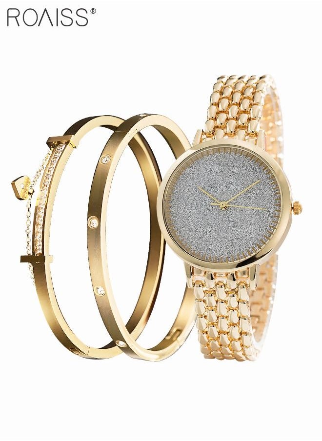 roaiss Women's Alloy Strap Bracelet Watch Analog Display Round Dial Quartz Watch with Bracelets and Rhinestones Decoration Elegant 3 Pieces Watch Set as Gift for Women  - Image 2