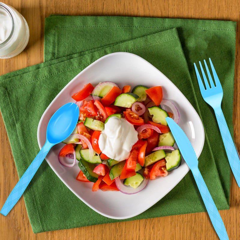 Hoolerry 180 Pcs Neon Party Plastic Cutlery Set Includes Forks Spoons Knives Disposable Neon Silverware Sets for Parties  6 Colors - Image 3