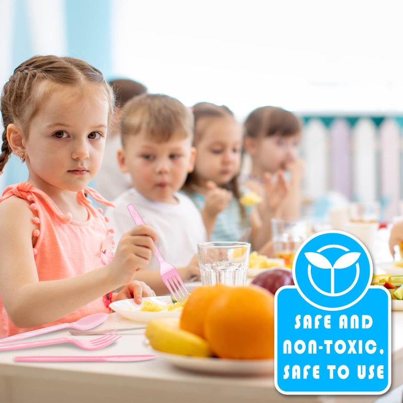 Hoolerry 180 Pcs Neon Party Plastic Cutlery Set Includes Forks Spoons Knives Disposable Neon Silverware Sets for Parties  6 Colors - Image 4