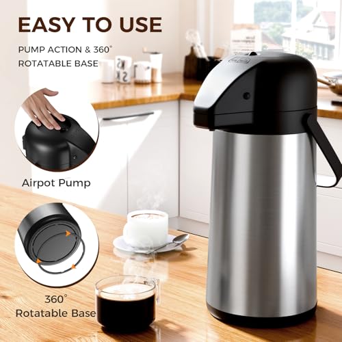 Gezoss Coffee Carafe for Keeping Hot - Gezoss 85OZ / 2.5L Airpot Coffee Dispenser with Pump - Large Coffee Carafe for Hot Drinks Tea Liquid - Insulated Stainless Steel Hot Water Beverage Urn for Parties - Image 3